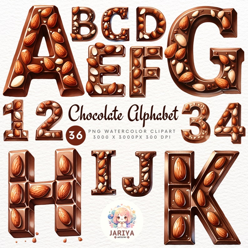 Alphabet and Number Watercolor Printables With Chocolate and Almond ...