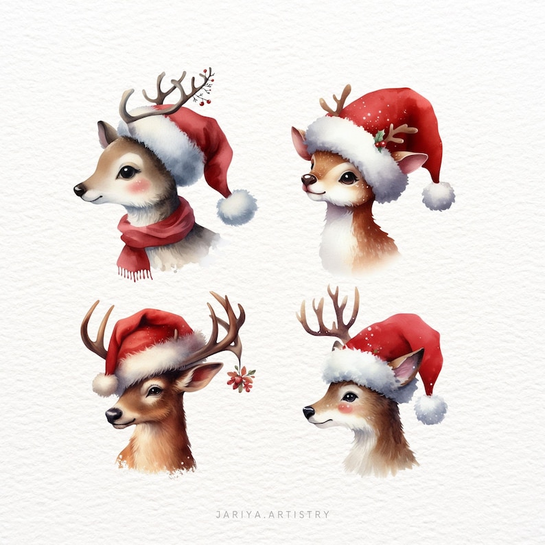 Watercolor Reindeer Santa Clipart Bundle, Reindeer Clipart PNG ...