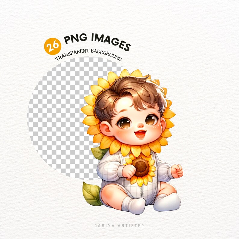 Cute Sunflower Baby Boy Clipart Bundle, Sunflower Baby PNG, Baby Boy ...