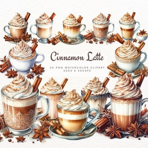 Cinnamon Latte Clipart Bundle, Cinnamon Latte Clipart PNG, Cinnamon Latte designs, Cinnamon Latte Prints, Coffee Lover Clipart, Spice Latte
