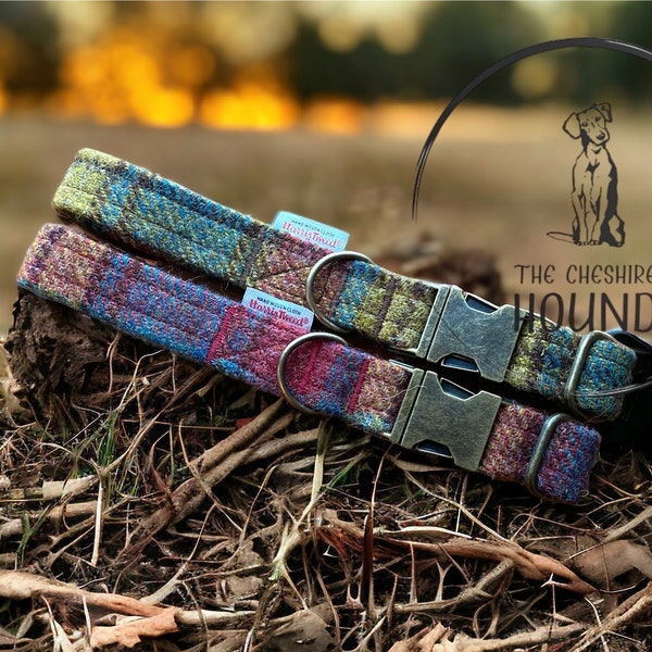 Harris Tweed Green Red Sage Yellow Heather Check Tartan Purple Dog Collars Collar For Dogs and Puppies Neckwear