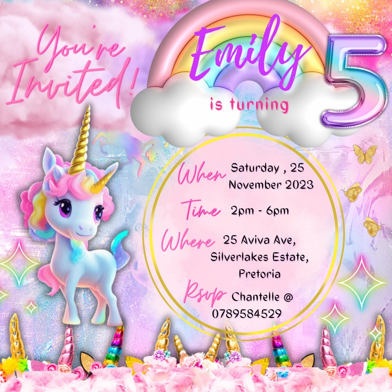 Unicorn Birthday Invitation unicorn Birthday Party Invitation digital Unicorn Birthday Theme