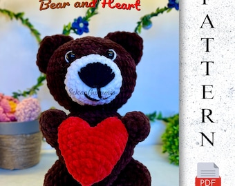 Crochet Bear & Heart Amigurumi Pattern: Easy DIY Toy PDF Tutorial handmade gift basic pattern Valentines Themed Animal plush, crochet heart