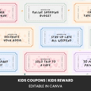 Printable Kids Coupons | Kids Birthday Coupon | Kids Reward Coupon | Editable Coupon Book | Kids Reward Template | Activity Ideas for Kids