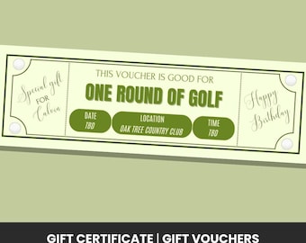 Niespodziewany prezent w postaci biletu na wycieczkę golfową | Bon upominkowy na golfa | Kupon golfowy | Golfowy prezent urodzinowy | Szablon Canva | Edytowalny | Do druku