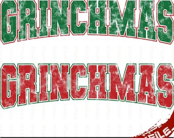 Grinchmas Png Svg | Grinch Varsity | Koszulka świąteczna z nadrukiem Png | Koszulka świąteczna Varsity | Vintage Grinchmas Png | Sublimowana pończocha