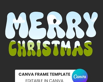 Szablon ramki Canva „Wesołych Świąt” | Groovy Merry | Przeciągnij i upuść ramkę retro do samodzielnego wykonania | Edytowalne wzory świąteczne | dodaj zdjęcia i obrazy