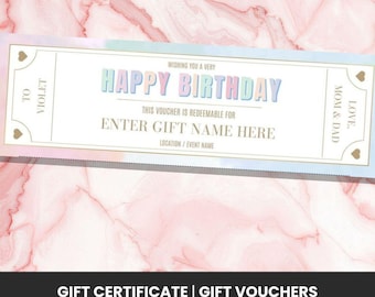 Szablon Canva z niestandardowym voucherem urodzinowym | Bon podarunkowy do druku | Bon urodzinowy dla obu płci | Spersonalizowany prezent
