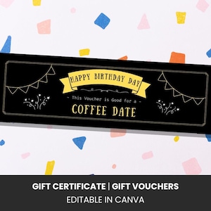 Buono regalo di compleanno / Buono regalo d'amore / Buono per un appuntamento al caffè / Modello Canva / Modificabile / Stampabile / Regalo personalizzato / Buono regalo