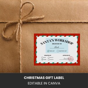 From Santa Christmas Gift Label | Printable Santa&#39;s Workshop Gift Tag Label | Christmas Gift Stickers Canva Template | From Santa Tag
