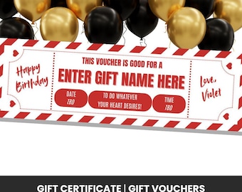 Szablon Canva z niestandardowym voucherem urodzinowym | Bon podarunkowy do druku | Bon urodzinowy dla obu płci | Spersonalizowany prezent
