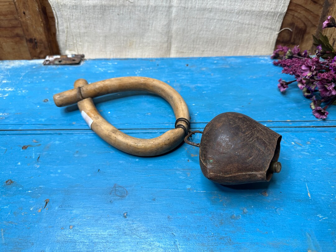 Antique Animal Bell With Collar, Sheep Bell, Cow Necklace Bell, Wooden