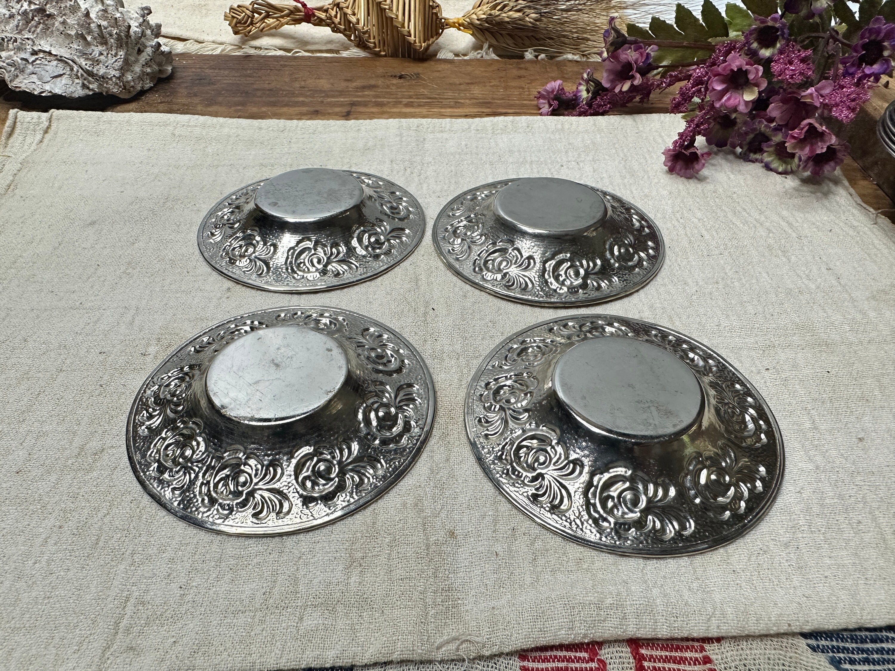 Vintage Turkish Tea Plates Service Dishes 4 PCS Silver Color Etsy