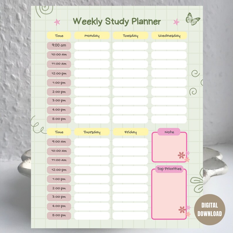 Weekly Study Planner Printable Template Student Planner Template Etsy