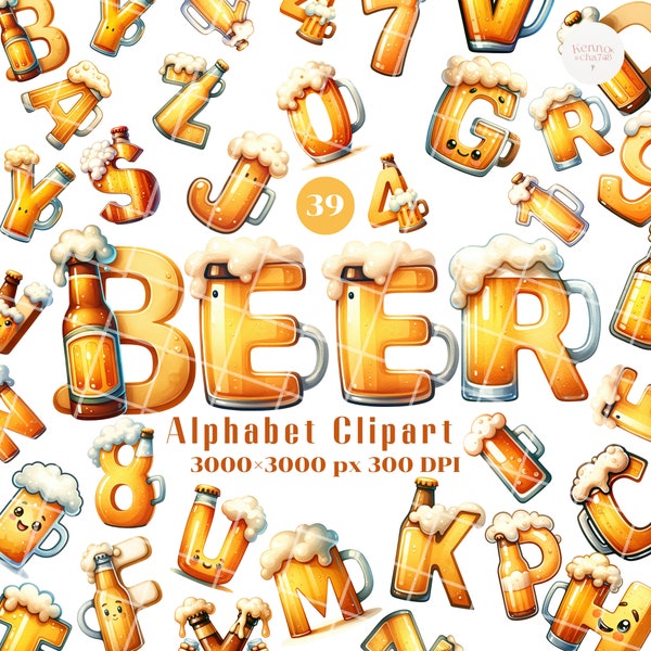 A-Z Beer Themed Alphabet Clipart - Craft Beer Letters, Digital Download, Brewery Art, Printable Beer ABC, Bar Decor, Home Brewing Decor