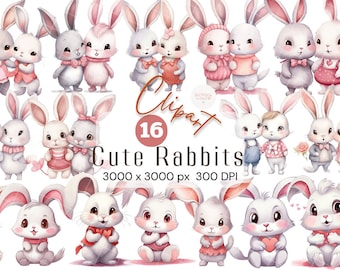 Watercolor Bunny Clipart for Girl, Watercolor Baby Shower Clipart, Baby Pink Bunny Clipart, Vintage Bunny, Boho Bunny