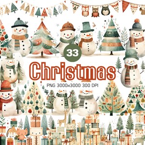 Christmas Watercolor Sublimation Clipart Bundle