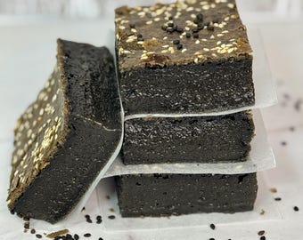 Vegan Black Sesame Brown Sugar Mochi Cake Bars- Gluten-Free · Not Too Sweet Handmade
