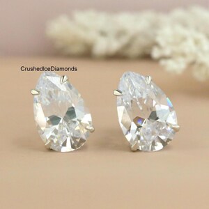 Druppelvormige diamanten oorbellen, 15 x 10 mm peergeslepen zirkonia oorbellen jubileum, 10 kt witgouden oorknopjes voor bruiloft, push-back-oorbellen