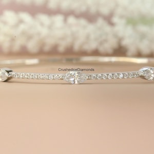 Perfect Half Eternity Pave Set Diamond Wedding Bangle, East To West 0.50 CT (Each) Marquise CZ Diamond Bangle, 14K White Gold Bridal Bangle