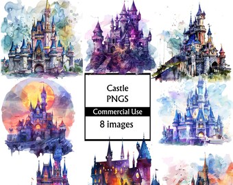 Fairytale castle png digital download, mystical castle, enchanted castle, castle clip art, clipart castle, watercolour castle