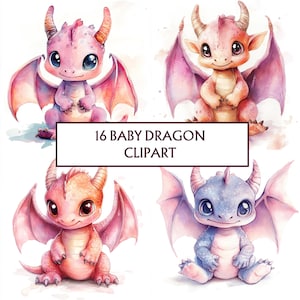 16 Watercolour Colourful Fantasy Dragon Clipart, Dragon Png, Dragon Clipart, Watercolor Dragon Clipart, Kawaii Dragon Fantasy Clipart