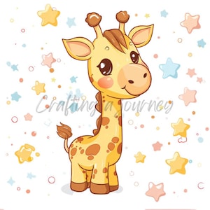 Linda jirafa de safari en estilo infantil con fondo transparente