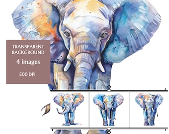 Elephant watercolour clipart, elephant bundle clipart, individual elephant images, elephant art, Animal Clipart