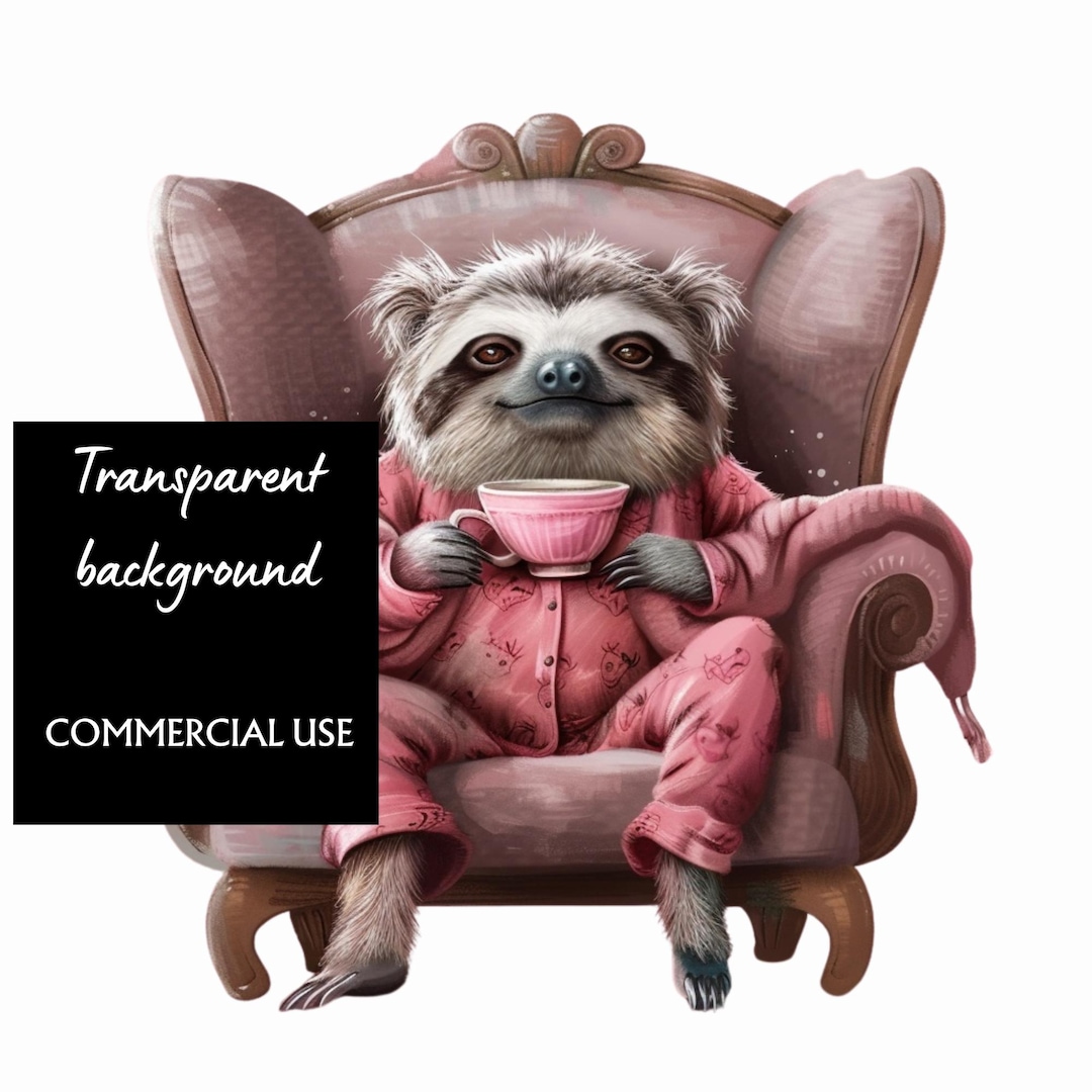 Pj Sloth With a Cup, Coffee Sloth, Tea Sloth, Lazy Sloth, Relaxed Sloth ...