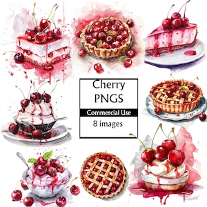 Clipart z wiśniowym ciastem i wiśniowymi tortami, clipart z sernikiem, png, komercyjne wykorzystanie ciast i obrazów pi