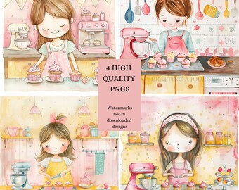 Girl baking cupcakes - woman baking cakes clip art digital digital download png