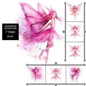 Fée rose, 7 fées roses png, clipart fée, clipart fée, fées png, sublimation fée, sublimation png, sublimation, téléchargement numérique