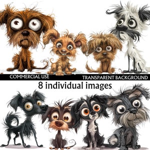Paquete de imágenes prediseñadas PNG de perros lindos y divertidos, perros con ojos grandes y pelaje loco, perros divertidos y peculiares, imágenes prediseñadas, perros desaliñados, perros peculiares