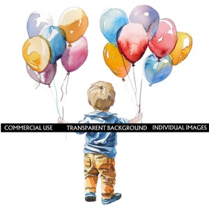 Clipart verjaardag kind met ballonnen, jonge feestvarken voor uitnodigingen, kinderverjaardag aquarel illustraties, 1e verjaardag, aquarel
