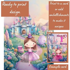 Tutu pretty princess ready to print card, castle and princess card, girls birthday card, ready to print, commercial use