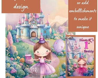 Tutu pretty princess ready to print card, castle and princess card, girls birthday card, ready to print, commercial use