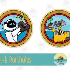 Customisable Wall-E and Eve Disney Character Porthole Magnets for Cruise Door