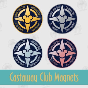 Imán para puerta de crucero con estatus de Castaway Club, plata, oro, platino y perla.