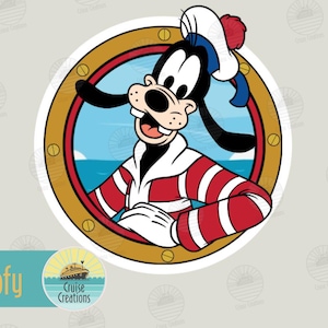 Customisable Sailor Themed Character Porthole Magnets for Cruise Door Goofy