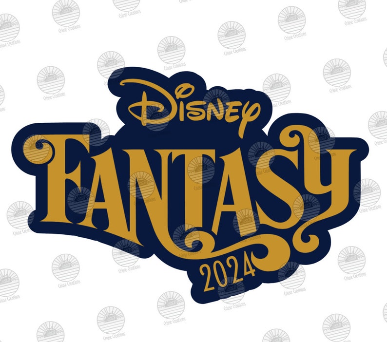 K&ouml;nnte beinhalten: Ein blaues und goldenes Logo mit dem Text "Disney Fantasy 2024".