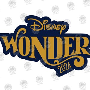 K&ouml;nnte beinhalten: Ein dunkelblaues und goldenes Logo mit dem Text "Disney Wonder 2024".