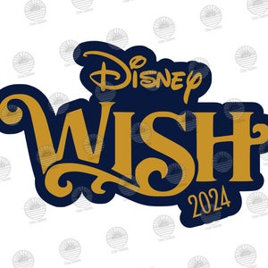 K&ouml;nnte beinhalten: Ein gold- und marineblaues Logo mit dem Text "Disney Wish 2024".