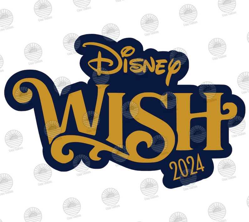 K&ouml;nnte beinhalten: Ein gold- und marineblaues Logo mit dem Text "Disney Wish 2024".
