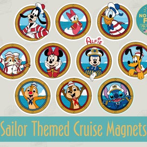 Customisable Sailor Themed Character Porthole Magnets for Cruise Door