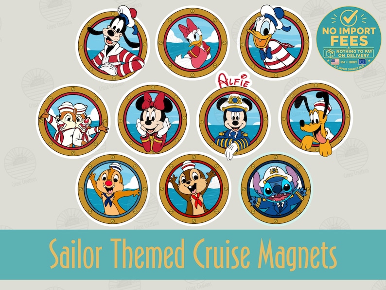 Customisable Sailor Themed Character Porthole Magnets for Cruise Door image 1