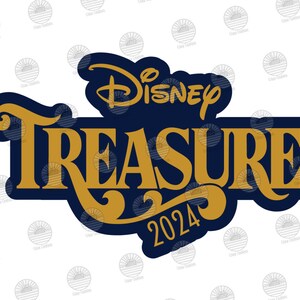 K&ouml;nnte beinhalten: Ein blaues und goldenes Logo mit dem Text "Disney Treasure 2024".