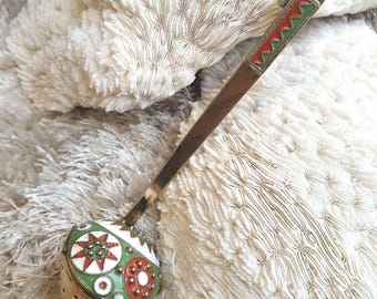 Antique 916 Vermeil Silver Tea Strainer with Colored Enamel, Middle East (1960s)