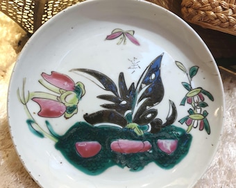 Antique Chinese Porcelain Plate Family Butterfly - Decorative Tableware Collectible Hand-Painted (19th Century) - CHINA