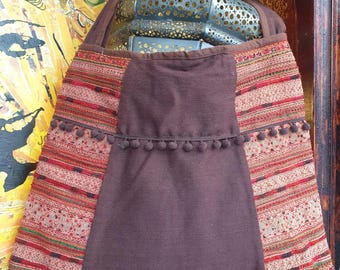 Bolso tote Hmong vintage de algodón bordado y con retazos, bolso étnico bohemio, India (2010)