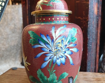 Jarrón chino de cloisonné - Jarrón decorativo de jengibre en latón y esmalte tradicional, objeto de arte asiático - CHINA